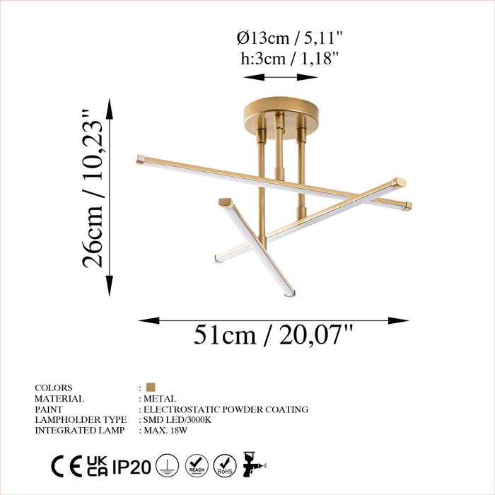 Opviq Ledflower-13650 Lámpara de araña dorada